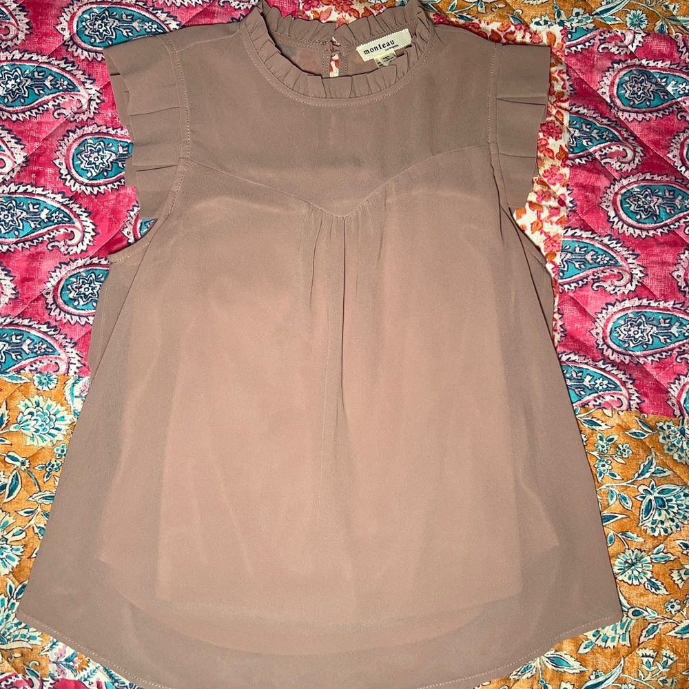 Monteau Dusty Pink Ruffle Sleeve Blouse